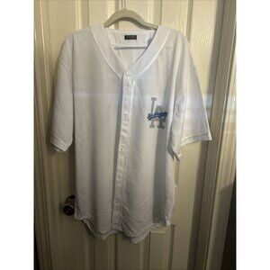 LA Dodgers Baseball Shirt Mens XL White /blue Performance Button Up Short Sleeve